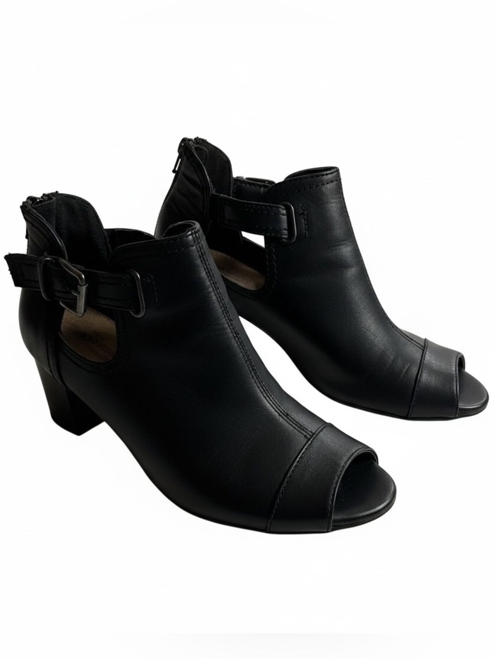 Earth Origins Sawyer Black Leather Peep Toe Shooties Cutout Ankle Booties 9.5